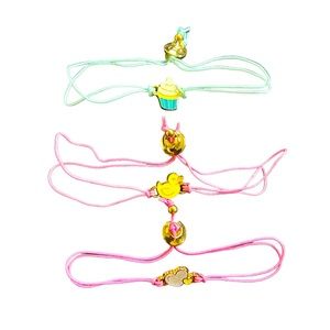 3 fortune cookie bracelets. Adjustable duck, hearts, and cupcake